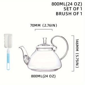 TEMU 1개 16oz/24oz/40oz 유리 찻주전자 뚜껑 포함, 브러쉬 제공, 스토브탑 사용 가능 투명 보로실리케이트 유리 찻주전자 - 잎차 및 꽃차 인퓨저에 이상적, 식기세척기 안전, 주방 다이닝, 캠핑, 피크닉용 완벽, 크리스마스와 추수감사절 선물 추천