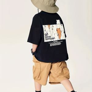 TEMU 2025년 트렌디하고 젊은 스타일의 남아용 반팔 티셔츠, 드롭 숄더의 편안한 핏으로 큰 아이들의 여름옷으로 완벽합니다.