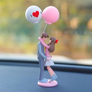 TEMU 레진 커플 인형 한 쌍, 풍선이 달린 자동차가 있는 대시보드 장식, 자동차 내부 장식용 액세서리.