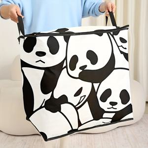 TEMU 대용량 강력한 지퍼 잠금, 접이식 디자인, 내구성 있는 손잡이가 있는 판다 프린트 보관함 - 담요, 퀼트, 옷 정리, 침대 아래 및 옷장 보관, 옷장 정리 | 장식 보관함 | 내구성 있는 손잡이가 있는 보관함