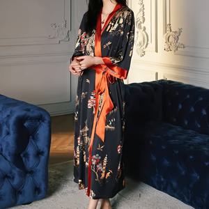 TEMU 1개 우아한 중국풍 빈티지 가운 - 신스타일 미드센추리 모던 디자인, 꽃과 새 프린트, 삼분의 팔 & 조절 가능한 허리 끈, 홈/비치/스파용 루즈핏 중간 길이 목욕가운 - 세탁기 사용 가능, 비치 커버업, 내구성 있는 라운지웨어
