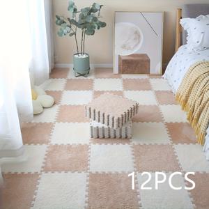 TEMU 12팩 세탁 가능한 인터록킹 카펫 타일 - 브라운/화이트/블랙 체크 패턴, 내구성 있는 폴리에스테르 및 EVA 블렌드, 가정, 주방, 욕실, 할로윈 장식, 세탁 가능한 바닥, 주방 장식, 현대 장식, Easyclean 표면, 장식 바닥, 튼튼한 구조, 홈 데코레이터