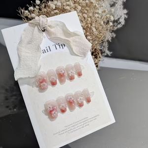 TEMU 내추럴 스타일, 핸드메이드 웨어러블 네일 10개입, 플라워 염색 진주 블러쉬 숏 디자인, 우아하고 패셔너블, 다재다능한 라이트 럭셔리, 순수하고 귀여움, 피부톤 개선, 핸드메이드 웨어러블 네일.
