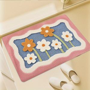 TEMU 핑크 꽃무늬 욕실 러그 1개 - 두꺼운 플란넬 주방 매트, 미끄럼 방지 현관 매트, 홈 데코에 적합, 싱크대, 욕조, 샤워실 및 주방 바닥에 완벽, 욕실 매트.