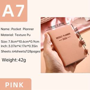 TEMU A7 사이즈 2026 데일리 플래너 1개, 모란디 컬러 PU 커버 액자, 64매 128페이지 얇은 주간 캘린더, 노트의 내부 페이지에는 연도 캘린더, 월간 계획, 주간 계획, 일간 계획이 포함되어 있으며, 휴일 선물로 적합합니다.