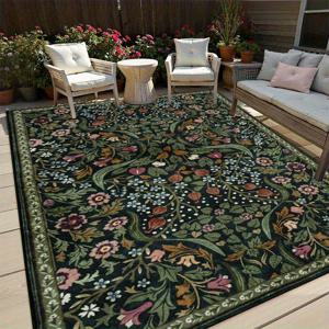 TEMU 1개 빈티지 플로랄 야외 매트 - 복고풍 골드 패턴의 부드럽고 미끄럼 방지 폴리에스터 매트, 파티오/캠핑카/해변/정원용 하드우드 바닥 커버링에 적합한 축제 및 정원 장식용 아웃도어 러그