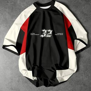 TEMU 남성용 캐주얼 3D 프린트 '32' 레전드 그래픽 티셔츠 - 투톤 컬러 블록 디자인, 통기성 좋은 편안한 원단, 레귤러 핏 반팔 라운드넥 티, 기계 세탁 가능, 대형 사이즈 제공, 사계절용 의류