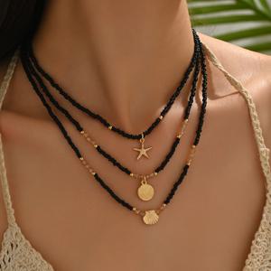 TEMU 여성용 마린 목걸이 3개 세트 - 바다 & 조개 유리 비즈 펜던트, 해변 휴가 및 일상 착용에 적합 - 마린 테마 , 연중 사용 가능한 체인 (도금 없음)