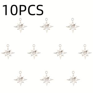 TEMU 10개 루오둔 별 모양 참 - 네 개의 뾰족한 별 모양 반짝이는 합성 큐빅 지르코니아 스톤, 골드톤 아이스프리 DIY 목걸이 & 귀걸이 만들기 재료, 웨딩/파티, 사계절 착용 (남성 & 여성)