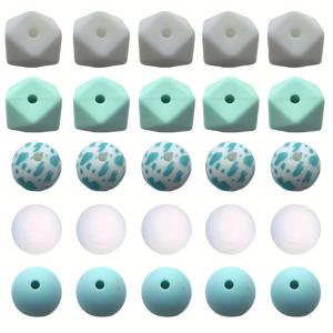 TEMU DIY 주얼리 만들기용 25개 세트 14mm 육각형 & 15mm 구형 실리콘 비즈 - 혼합 파스텔 색상과 점박이 디자인, 팔찌, 목걸이, 키체인, 가방 참 장식용 비즈 - 무독성 공예 재료, 주얼리 제작용 비즈, 공예 비즈 용품, 목걸이 및 키체인 구성 요소, 안전한 크래프트 소재