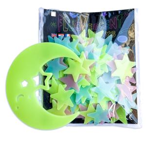 TEMU 침실용 100개의 야광 별과 달 1개 벽 스티커, 3D 야광 별 데칼로 사실적인 별이 빛나는 하늘을 연출, 방을 위한 홈 데코, 예술적인 벽 장식, 천장 및 벽 장식, 축제 파티 야광