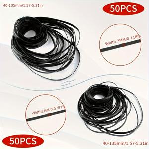 TEMU 100개 레코더 고무벨트 - 카세트 레코더 수리 유지보수용 혼합 플랫 카세트 테이프 고무벨트 40-135mm, 2mm 폭 50개 및 3mm 폭 50개 포함, 전동기, 로봇, 풀리, 카세트 테이프