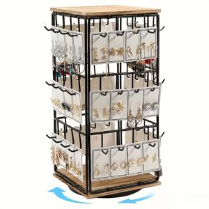TEMU 360° 회전 선반 & 후크가 있는 3단 금속 보석 디스플레이 스탠드 - 귀걸이, 반지, 목걸이용 다목적 정리대 - 견고한 바닥 설계, 전기 필요 없음, 보석 타워