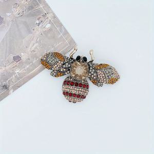 TEMU 우아한 오일 드리핑 브로치 핀 - 골든톤 동물 모티프, 레드 & 블랙 보석 장식, 남성 코트·정장용 반짝이는 액센트