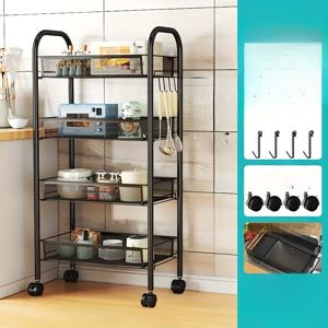 TEMU 이 검정색 3/4단 철제 카트 - 측면 후크와 메쉬 바구니 구조, 27인치 이상 높이의 4륜 금속 주방 수납 트롤리, 3.2 입방피트 미만 용량, 강력한 하중 지지 능력