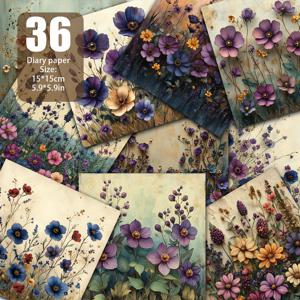 TEMU 우울한 꽃무늬 금박 장식 스크랩북 용지, 수제 종이, 수제 기념 앨범용 재료지, 레트로 다이어리 배경 카드 매트, 배경 장식, 그런지 다이어리 인사말 카드 제작 등에 적합 - 사양: 5.9 * 5.9인치 36장