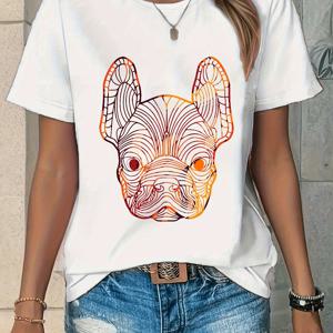 TEMU Y2K-Inspired Colorful French Bulldog Print Long Sleeve T-Shirt - 크루 넥, 루즈핏, 여름 캐주얼 상의 애플리케이드 디테일링, 여름 캐주얼 웨어|Y2K 패션|Y2K 아세틱