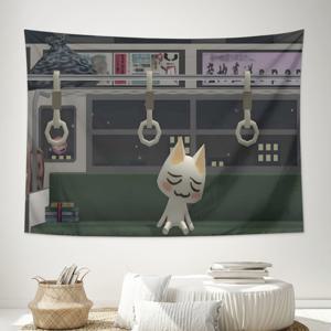 TEMU ZLIENSZUS 이노우에 토로 추상 벽 태피스트리 - 기발한 고양이 & 도시 풍경 디자인, 부드러운 복숭아색 베이지 폴리에스터 원단, 복도 및 계단용 수평 걸기, 캠핑 및 여행용 - 세탁기 사용 가능, 전기 필요 없음, A7 사이즈, 고양이 벽 예술, 홈 , 장난스러운 작품, 쉬운 설치, 독특한 홈 데코, 인테리어 디자이너용