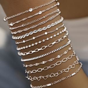 TEMU 13pcs 우아한 주석 합금 뱀 체인 팔찌 세트 - 하트 및 기하학적 링크 디자인, 일상적인 착용, 선물, رمضان, 및 특별한 기회에 적합, 일상용 액세서리|우아한 스타일|내구성 있는 주석 합금