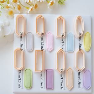 TEMU 8pcs 우아한 프레임 폴리머 클레이 귀걸이 커터 세트, 보더 프레임 엠보싱 클레이 커터로 주얼리 펜던트 목걸이 만들기용, 기하학적 모양 핸드메이드 도구, 오벌 & 롱 레크타잉글 커팅터, 보호 및 윈도우 귀걸이 커터