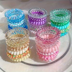 TEMU 24pcs 캔디 컬러 전화선 스피럴 헤드밴드 - 손상되지 않는, 신축성이 있는 합성 고무 헤어 밴드, 쉬운 스타일링, 우아하고 미니멀한 헤어 액세서리, 다양한 색상, 헤어 스타일링 액세서리