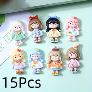 TEMU 15개 귀여운 레진 참 - DIY 공예 키트 (헤어클립, 폰케이스 액세서리, 주얼리 만들기 재료 포함) - 인형, 스크랩북, 레진 아트용 - 치비 캐릭터, 표정, 의상 & 헤어스타일