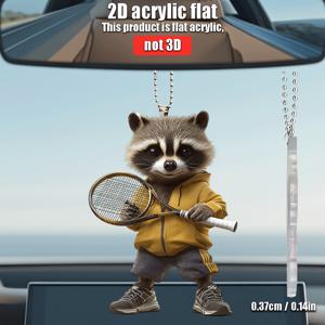 TEMU [2D 플랫] 1pc 테니스 라쿤 아크릴 매달린 장식품 - 노란 재킷, 테니스 라켓 & 운동화, 자동차 후면 거울, 집 장식, 배낭 장식, 열쇠장 속성, 스포츠 팬을 위한 완벽한 선물, 라쿤 장식