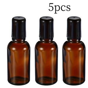 TEMU 30ml/1.01oz 앰버 유리 에센셜 오일 롤온 화장품 병 5개입, 검정색 캡 포함, 리필 가능 샘플 용기, 여행용으로 편리함