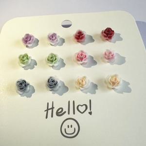 TEMU 12개 세트 레진 장식 로즈 이어링, 민감한 귀에 적합한 플라스틱 포스트 이어 스터드 디자인