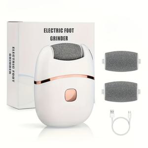 TEMU 충전식 전동 발 파일, 6개 교체용 헤드 포함, 각질 제거 및 연마, USB 전원, 화이트 & 골드 듀얼톤 스무스 디자인, 편안한 그립을 위한 인체공학적 핸들, 발 연마기, 각질 제거기, 발 관리 도구, 발 각질 클리너