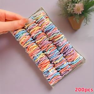 TEMU 200개 컬러풀한 마카롱 헤어 타이 - 머리에 손상 없음, 소프트, 탄력적, 소녀 헤어 액세서리, 파티 스타일, 라이트 사이안, 캠퍼스, 할로윈, 추수감사절, 헤어 액세서리|즐거운 헤어 액세서리|소프트 텍스처