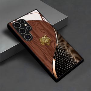 TEMU 휴대폰 케이스 - 삼성 갤럭시 S25/S25 플러스/S25 울트라/S24/S24 FE/S24 플러스/S24 울트라/S23+/S23 울트라/S22+/S22 울트라/S20+/S20 FE/S20 울트라/A13/A14/A16/A32/A33/A34/A53/A54/A72/용 핸섬 골든 타이거 브라운 우드 그레인 패턴 유리 휴대폰 케이스 커버