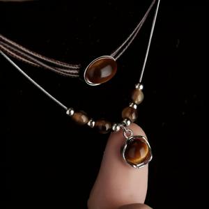 TEMU 2개 세트 빈티지 타이거 아이 & 모조 목걸이 - 우아한 여성용 레이어드 칼라본 체인, 캐주얼 또는 파티용 경량 럭셔리 패션 액세서리 | 레트로 스타일 합성 보석, 일상 및 이브닝 아웃핏을 위한 시크 칼라본 체인