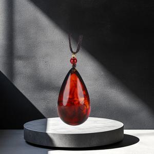 TEMU 천연 레드 앰버 티어드롭 목걸이 펜던트 - 남녀공용 레트로 주얼리, 발렌타인데이 & 생일 선물, 9월 탄생석, 파티·휴가·데일리 착용 가능, 우아한 디자인 고품질 보석, 선물 추천