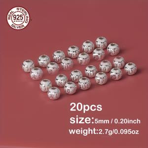 TEMU 20개/세트, 925 스털링 실버 원형 조각 비즈, 샌드블라스팅 매트 마감, DIY 주얼리 액세서리 (팔찌/목걸이용), 발렌타인데이/생일 선물, 빈티지 미니멀 스타일