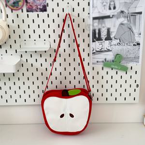 TEMU 여성용 애니메이션 애플 크로스백 - 조절 가능한 스트랩, 지퍼 잠금, 귀여운 카와이 디자인, 내구성 나일론 메신저 백 (레드), 일상 사용 가방, 경량 휴대용 핸드백, 캐주얼 스타일, 여행 액세서리, 일본풍 폴리에스터 안감, 폰 파우치