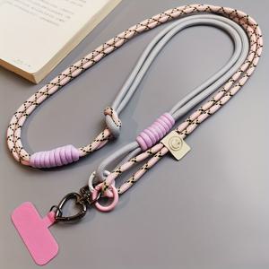 TEMU 조절 가능한 크로스바디 폰 스트랩 - 핑크 & 화이트 액센트가 있는 세련된 브레이드 디자인, 내구성 있는 나일론, 야외 사용을 위한 다기능, 대부분의 장치와 호환되는 안전한 앤티-로스 폰 케이스