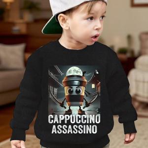 TEMU 가을, 겨울용 노벨티 만화 더블 칼 카푸치노 후드티, 유아용 캐주얼하고 재미있는 스포츠웨어, 스타일리시한 O넥 풀오버 아동복.