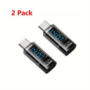 TEMU 140W 최대 전력, USB-C-USB-C 연결 및 디지털 디스플레이를 갖춘 어댑터 2개 세트. 맥북, 삼성 기기 및 노트북에 적합.