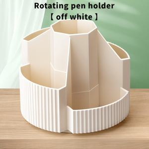 TEMU 1개 회전형 데스크 정리함 - 360° 회전 베이스, 베이지/화이트 사무실 & 홈용 공간 절약 펜 홀더 (5구), 필기구 및 마커, 하이라이터 보관 가능, 컴팩트 디자인, 견고한 구조, 공부 및 공예 애호가를 위한 필수품