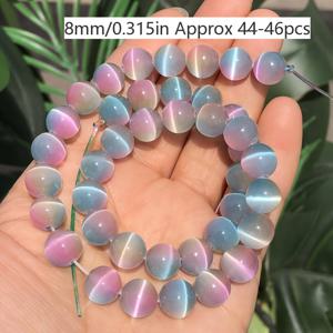 TEMU 라이트 컬러 그라데이션 캣아이 천연석 비즈 피로스터 블루 핑크 라운드 루즈 비즈, 주얼리 만들기 DIY 팔찌 목걸이 액세서리, 화려한 컬러 간격 비즈 6/8/10mm-60/44/36개