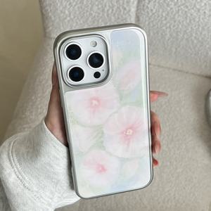 TEMU 1개 오일 페인팅 젠틀 플라워 레진 하드 케이스 아이폰 16/11/13/ 플러스/15 프로/15 프로 맥스/12/14 프로 맥스/11 프로 맥스/12 프로/12 프로 맥스/13 프로/13 프로 맥스/14 프로/14 플러스 실버 엣지 에폭시 케이스 - 하즈리 꽃 270C