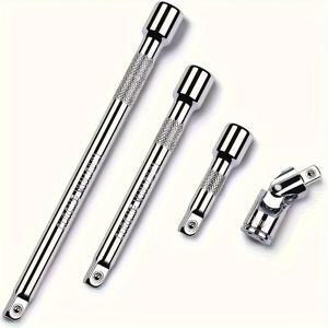 TEMU 4개 세트 스프링 잠금 볼이 있는 합금강 드라이브 소켓 연장 세트, 미끄럼 방지 디자인 & 표면 도금 - 2인치, 4인치, 6인치 로드 및 1/4 어댑터 포함