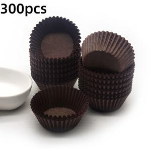 TEMU 대형 커피색 원목 펄프 종이컵케이크 라이너, 100장/300장/500장 팩. 방지성 머핀 베이킹 컵 및 다양한 베이킹 라이너