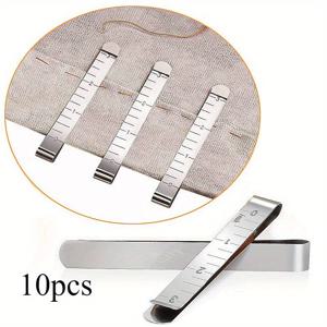 TEMU 10개 세트 스테인리스 스틸 재봉 클립 자, 퀼팅용 천 클립, 측정 테이프, 스테이플링 및 마킹 액세서리 3인치