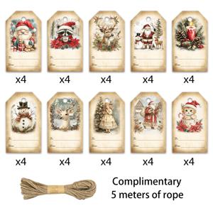 TEMU 40개 TLENPO 빈티지 크리스마스 & 할로윈 선물 태그 - 크리스마스, 개학, 선생님 선물용 - 10가지 독특한 레트로 디자인과 황마 끈, 저렴한 DIY 손글씨 라벨, 파티 선물, 파티 모자 & 장식용 메시지 카드 (종이)