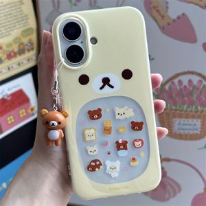 TEMU 귀여운 빈티지 옐로우 곰돌이 폰 케이스 (곰돌이 참 장식), for iPhone 11부터 17 Pro Max 모델 호환|아이폰케이스