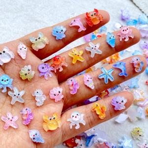 TEMU 52/108개 레진 카와이 미니 컬러풀 만화 돌고래, 게, 조개, , 문어 네일 아트 액세서리 - 네일 아트, 웨딩 DIY, 스크랩북킹, 주얼리 공예용 - 크리스마스/할로윈 매니큐어에 이상적