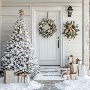 TEMU 6피트 인조 크리스마스 트리, 접이식 메탈 베이스 및 설치 기능이 있는 축제 분위기의 크리스마스 트리, 마당, 현관, 홈 오피스 및 파티 장식에 적합한 합성 식물 및 녹색 식물, 실내 및 실외 휴일 시즌 장식에 이상적