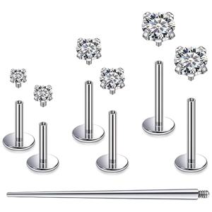 TEMU 16G 내부 나사산 플랫 백 스터드 귀걸이 7개 세트. 코바늘, 입술 피어싱, 메두사, 모로네, 랩렛 스타일에 적합. 6/8/10mm 길이로 짧고 긴 바로 제공. 여성 및 남성을 위해 디자인됨.